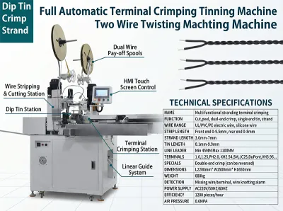 Macchina automatica per crimpatura e stagnatura terminali, attorcigliatrice a due fili JW-WTT Thumb