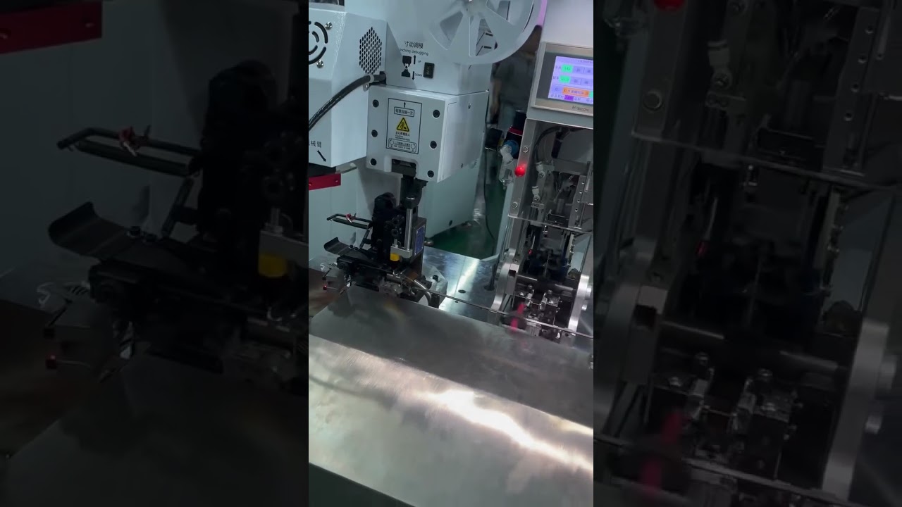 Macchina crimpatrice automatica a doppia testa con inserimento connettore stagno - Video reale